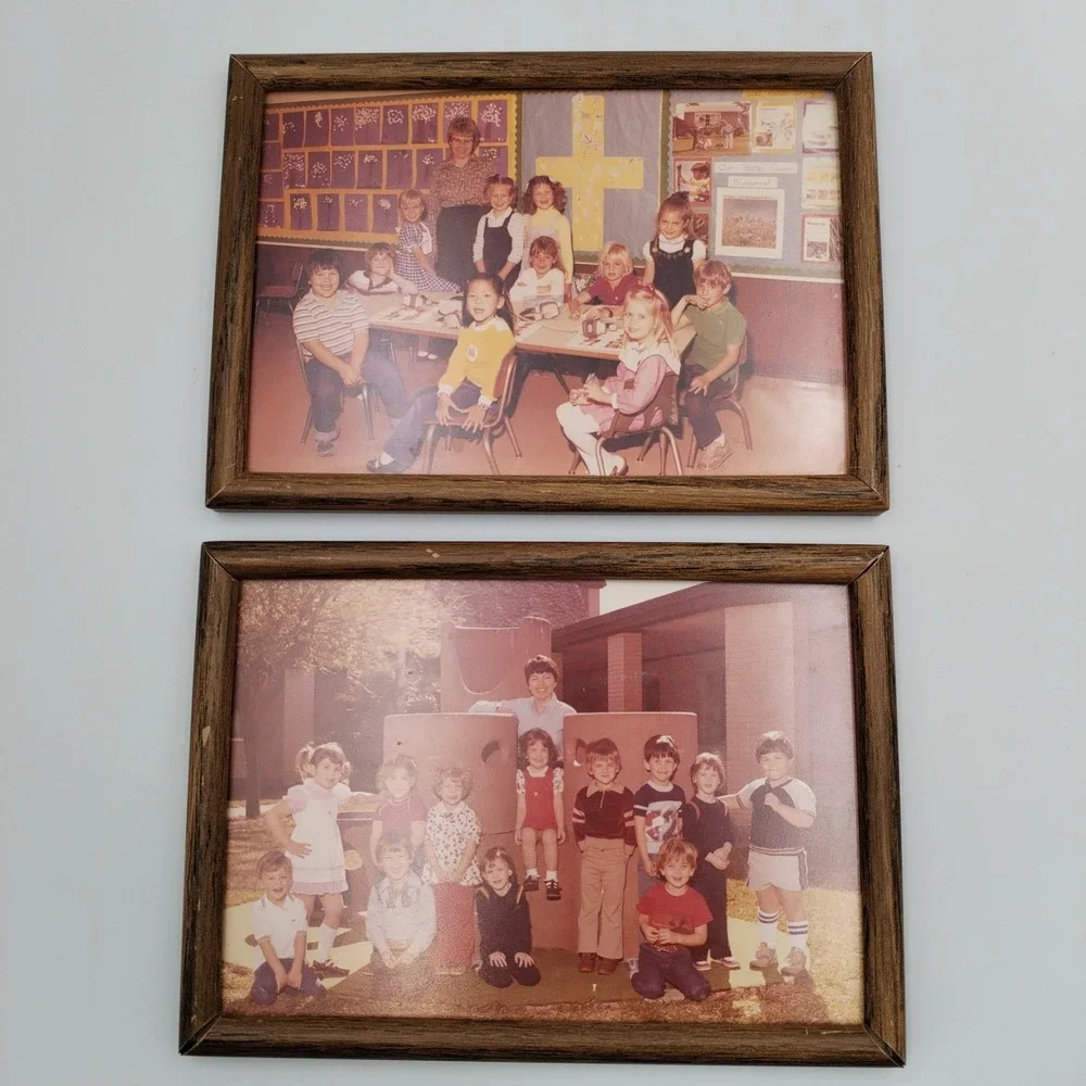 Lot of 2 Vintage 1970s/1980s Kindergarten / Preschool Class Photographs in Frame